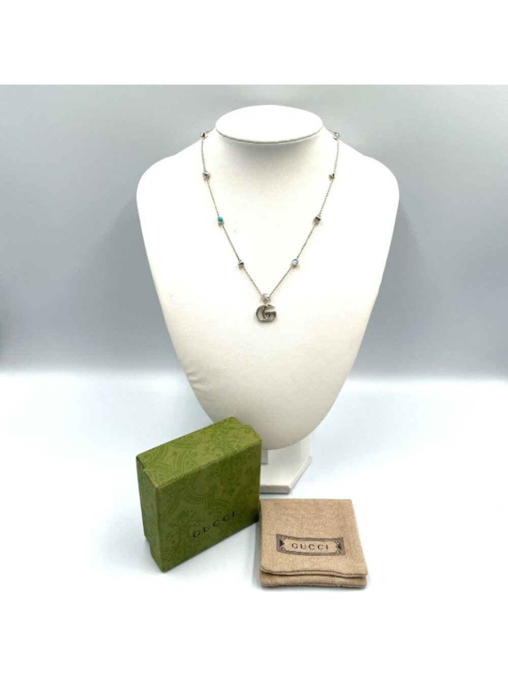 Gucci Double Mother of Pearl Resin Silver Turquoise Blue White Necklace - Picture 12 of 12